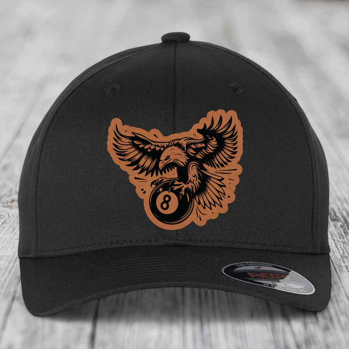 Eagle 8 Ball - Leather Patch Hat - Rawhide to Black Patch - Flexfit 6277 Fitted Hat
