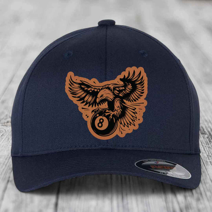 Eagle 8 Ball - Leather Patch Hat - Rawhide to Black Patch - Flexfit 6277 Fitted Hat