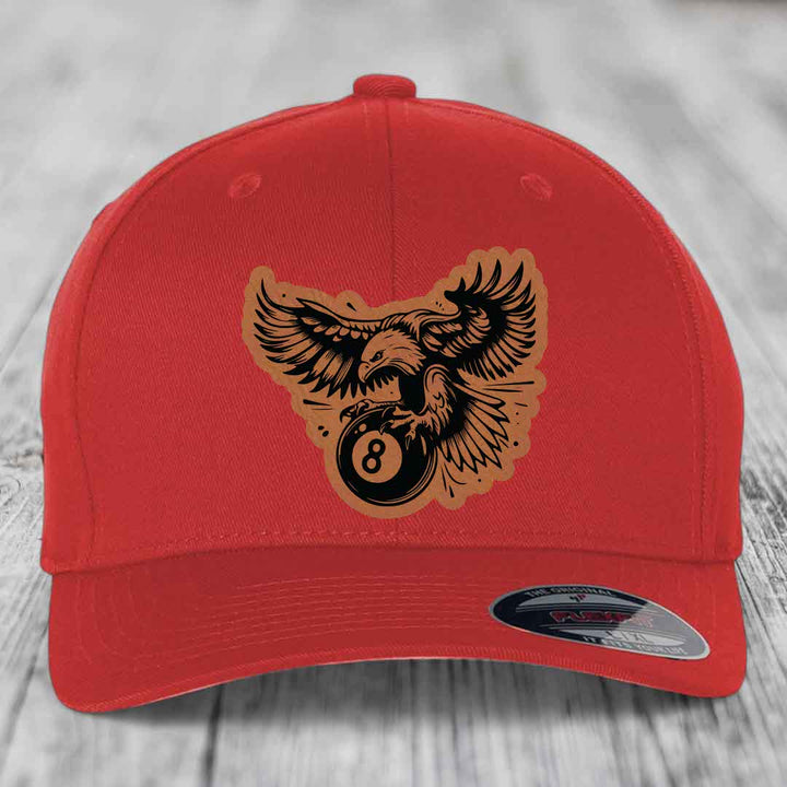 Eagle 8 Ball - Leather Patch Hat - Rawhide to Black Patch - Flexfit 6277 Fitted Hat
