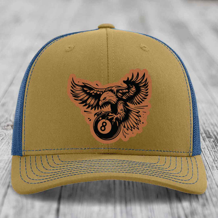 Eagle 8 Ball - Leather Patch Hat - Rawhide to Black Patch - Richardson 112 Snapback Trucker Hat