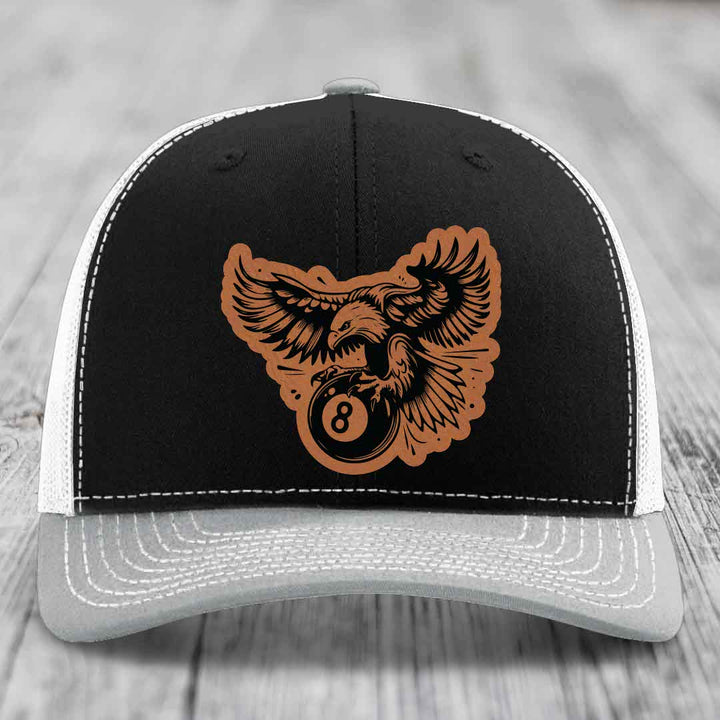 Eagle 8 Ball - Leather Patch Hat - Rawhide to Black Patch - Richardson 112 Snapback Trucker Hat