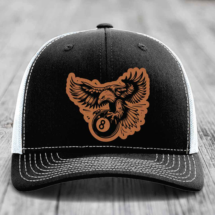 Eagle 8 Ball - Leather Patch Hat - Rawhide to Black Patch - Richardson 112 Snapback Trucker Hat