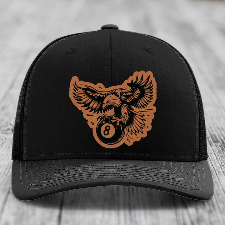 Eagle 8 Ball - Leather Patch Hat - Rawhide to Black Patch - Richardson 112 Snapback Trucker Hat