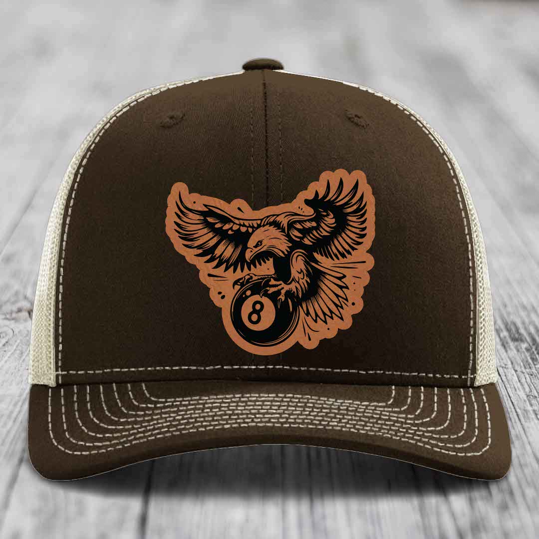 Eagle 8 Ball - Leather Patch Hat - Rawhide to Black Patch - Richardson 112 Snapback Trucker Hat