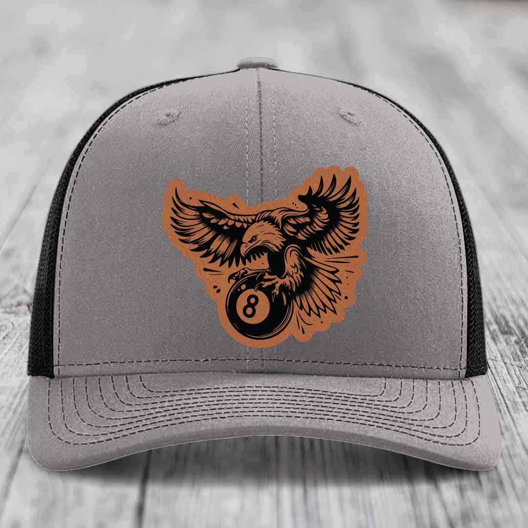 Eagle 8 Ball - Leather Patch Hat - Rawhide to Black Patch - Richardson 112 Snapback Trucker Hat