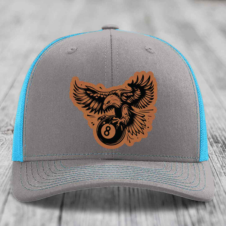 Eagle 8 Ball - Leather Patch Hat - Rawhide to Black Patch - Richardson 112 Snapback Trucker Hat