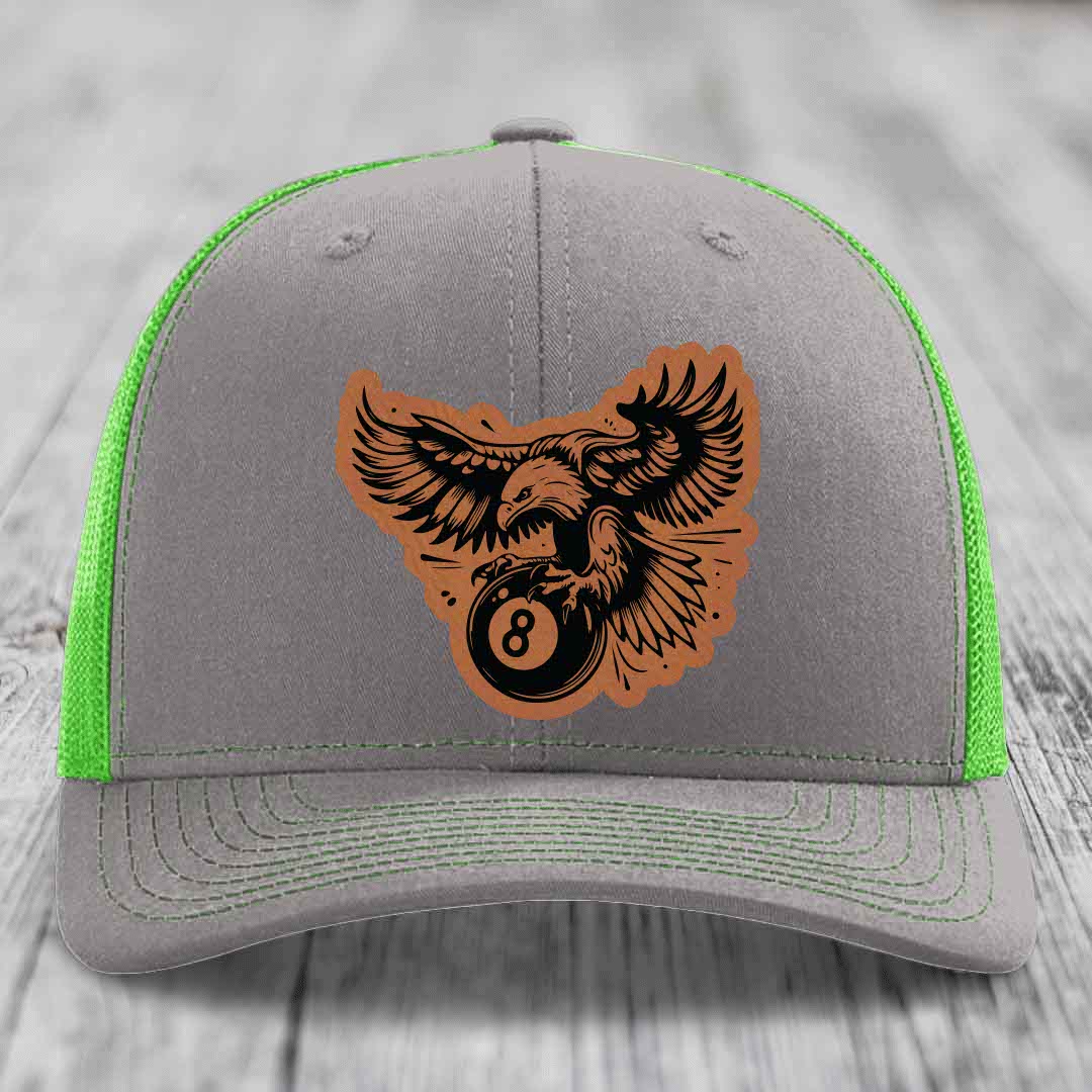 Eagle 8 Ball - Leather Patch Hat - Rawhide to Black Patch - Richardson 112 Snapback Trucker Hat