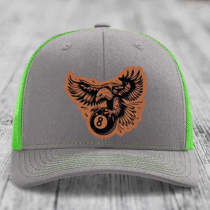 Eagle 8 Ball - Leather Patch Hat - Rawhide to Black Patch - Richardson 112 Snapback Trucker Hat