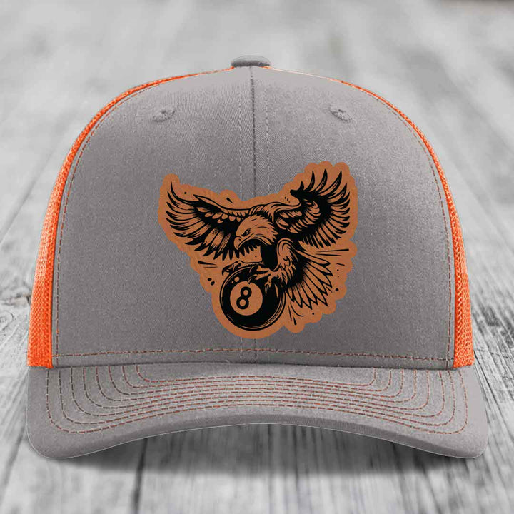 Eagle 8 Ball - Leather Patch Hat - Rawhide to Black Patch - Richardson 112 Snapback Trucker Hat