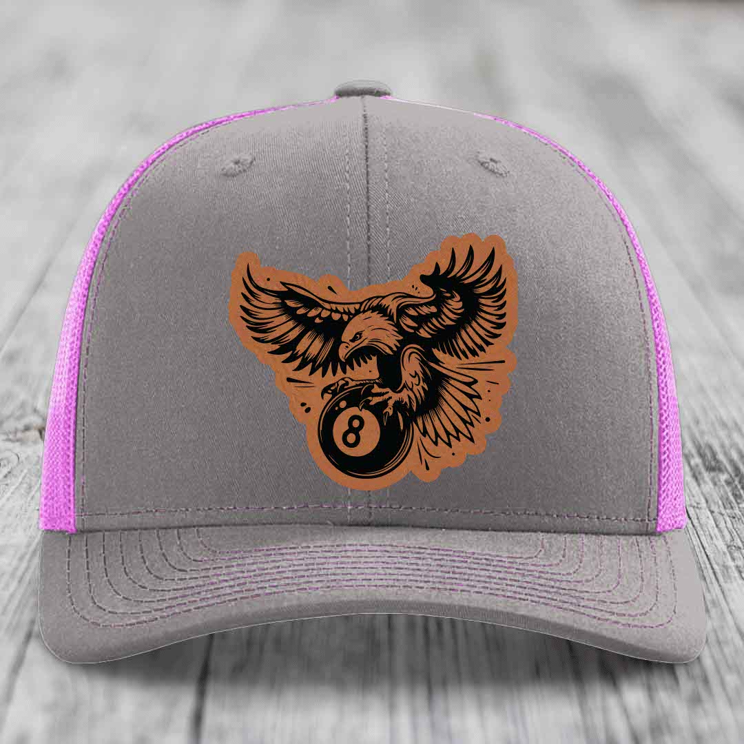 Eagle 8 Ball - Leather Patch Hat - Rawhide to Black Patch - Richardson 112 Snapback Trucker Hat