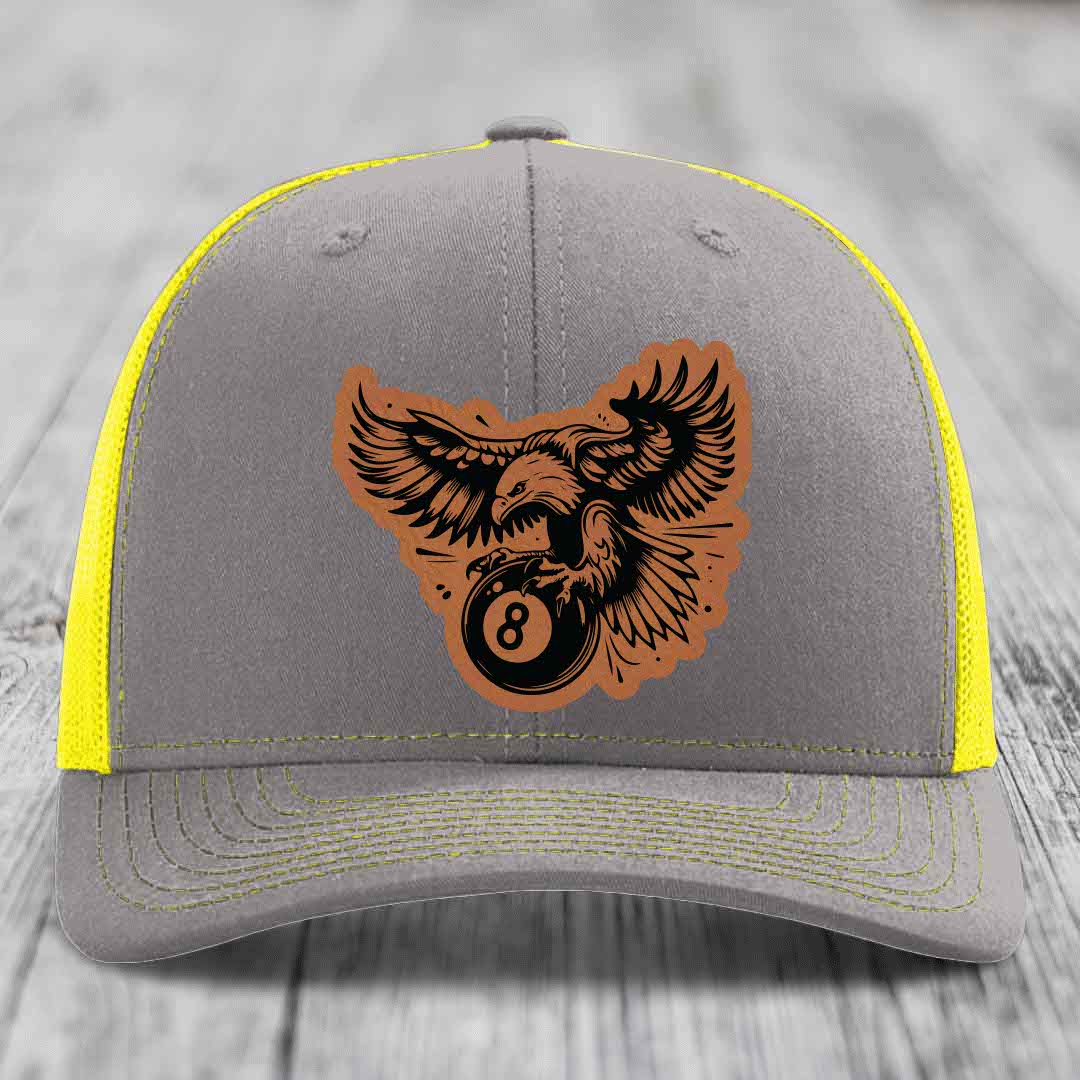 Eagle 8 Ball - Leather Patch Hat - Rawhide to Black Patch - Richardson 112 Snapback Trucker Hat