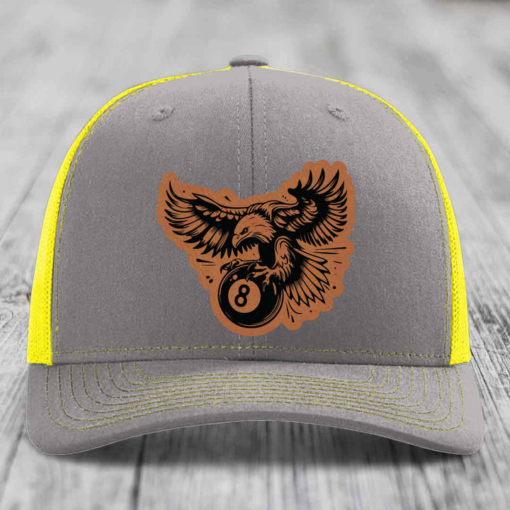 Eagle 8 Ball - Leather Patch Hat - Rawhide to Black Patch - Richardson 112 Snapback Trucker Hat