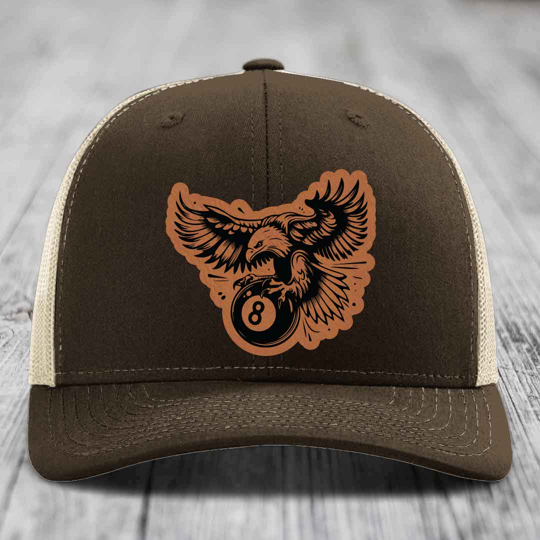 Eagle 8 Ball - Leather Patch Hat - Rawhide to Black Patch - Richardson 112 Snapback Trucker Hat