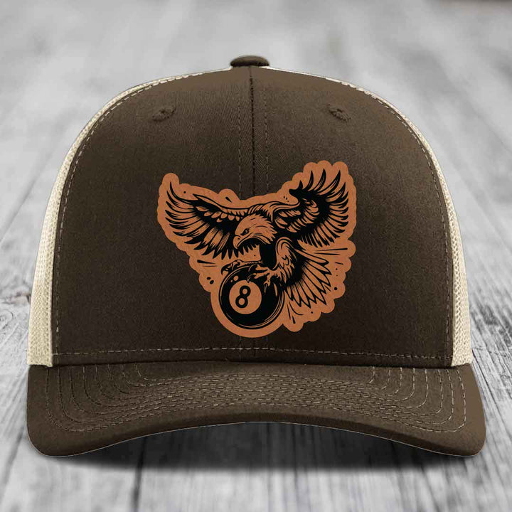 Eagle 8 Ball - Leather Patch Hat - Rawhide to Black Patch - Richardson 112 Snapback Trucker Hat