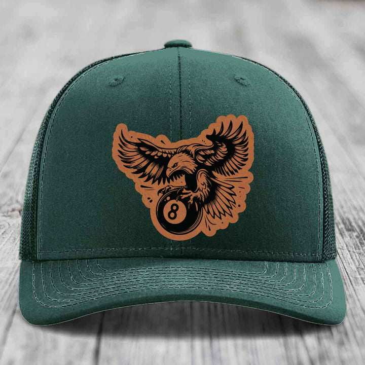 Eagle 8 Ball - Leather Patch Hat - Rawhide to Black Patch - Richardson 112 Snapback Trucker Hat