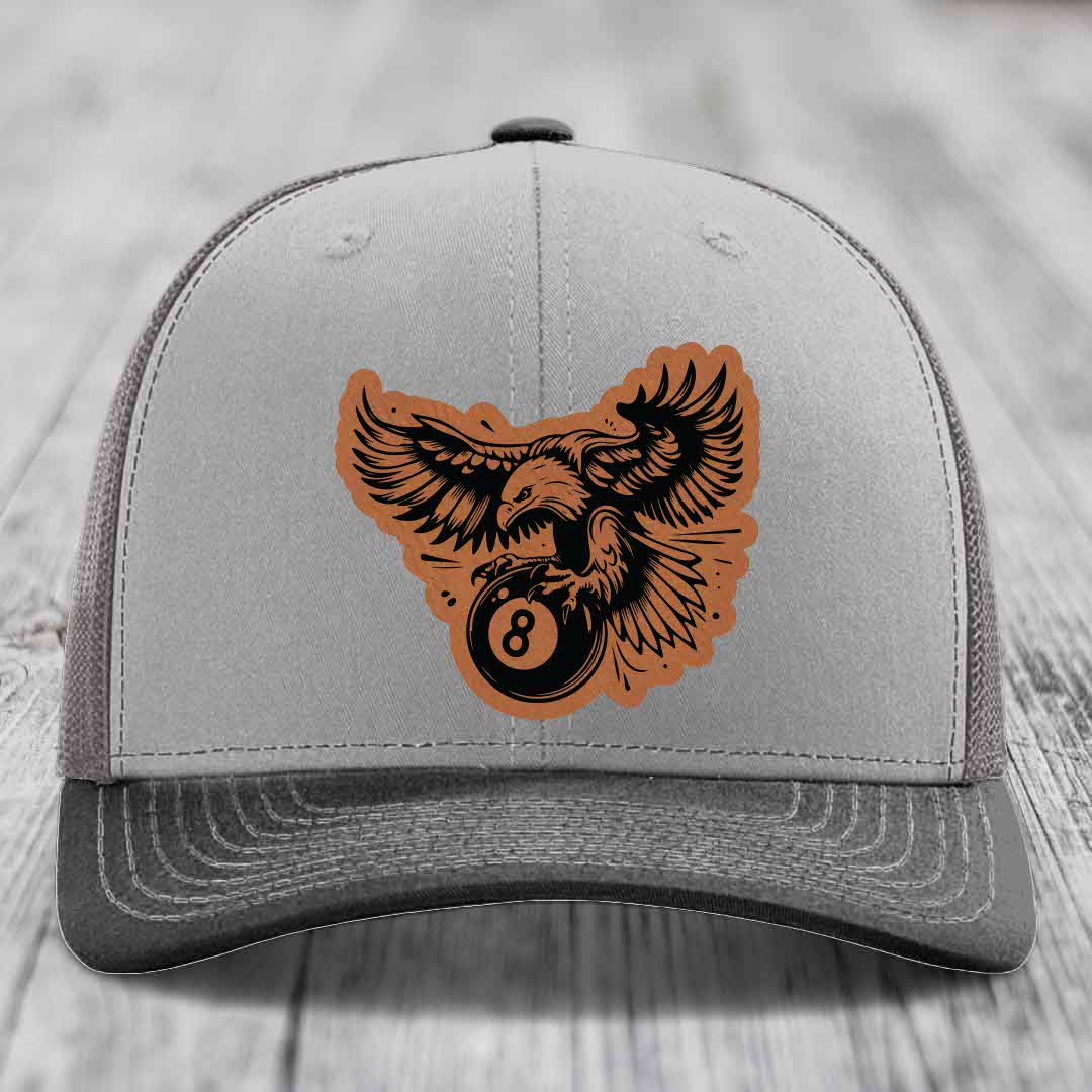 Eagle 8 Ball - Leather Patch Hat - Rawhide to Black Patch - Richardson 112 Snapback Trucker Hat