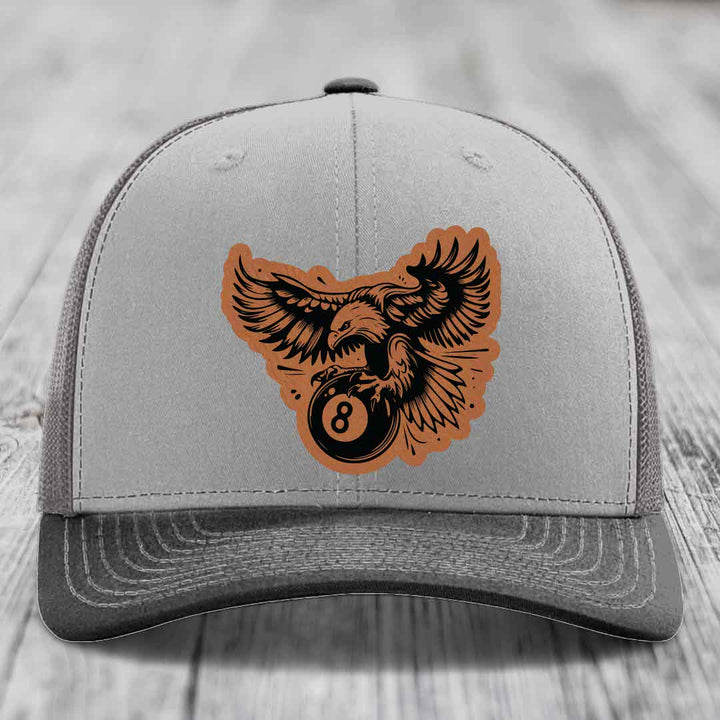 Eagle 8 Ball - Leather Patch Hat - Rawhide to Black Patch - Richardson 112 Snapback Trucker Hat