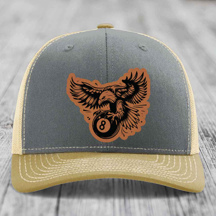 Eagle 8 Ball - Leather Patch Hat - Rawhide to Black Patch - Richardson 112 Snapback Trucker Hat