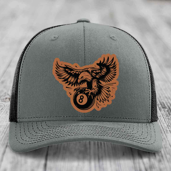 Eagle 8 Ball - Leather Patch Hat - Rawhide to Black Patch - Richardson 112 Snapback Trucker Hat