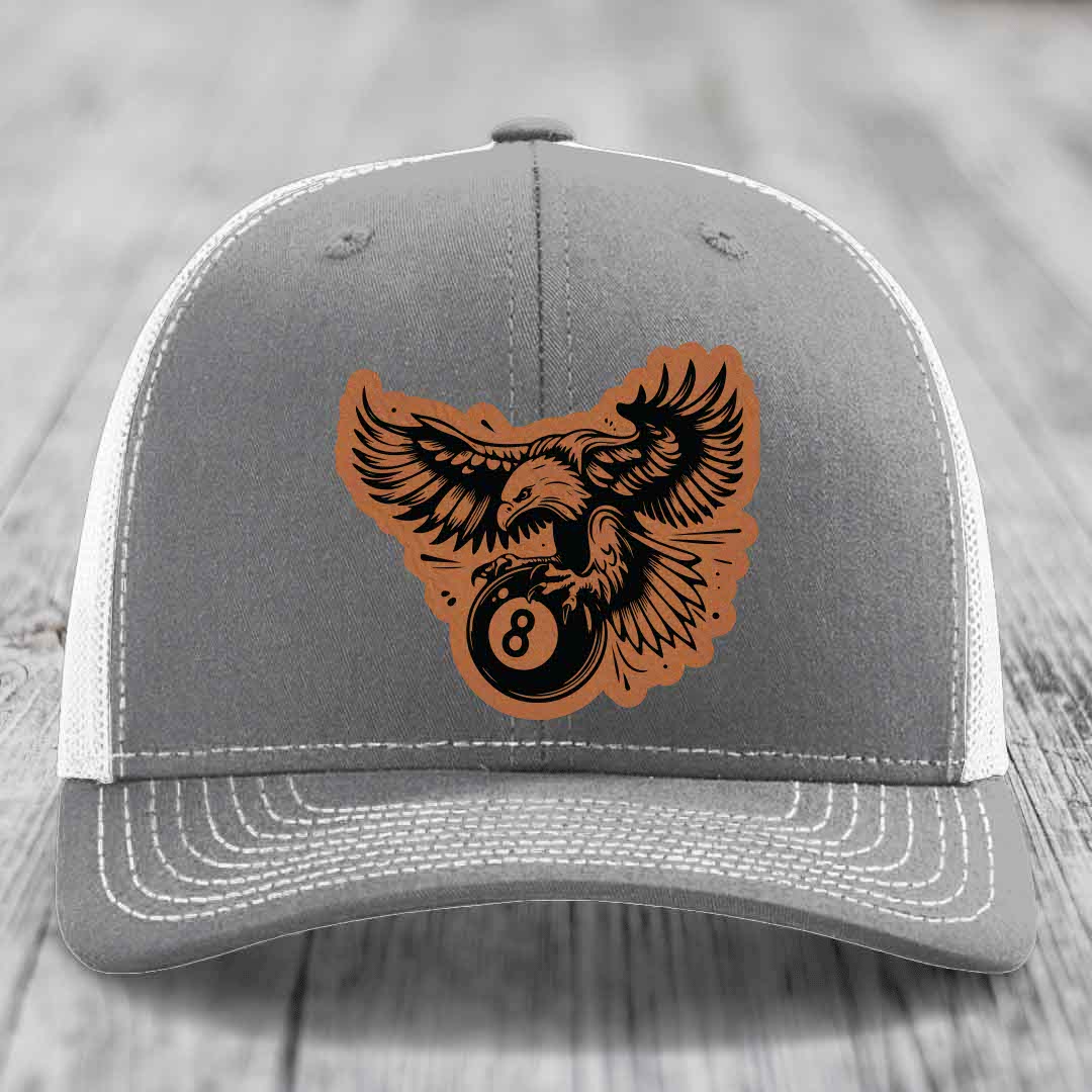 Eagle 8 Ball - Leather Patch Hat - Rawhide to Black Patch - Richardson 112 Snapback Trucker Hat