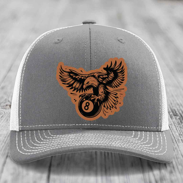 Eagle 8 Ball - Leather Patch Hat - Rawhide to Black Patch - Richardson 112 Snapback Trucker Hat
