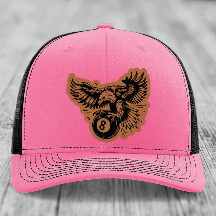 Eagle 8 Ball - Leather Patch Hat - Rawhide to Black Patch - Richardson 112 Snapback Trucker Hat