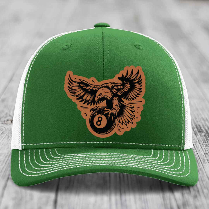 Eagle 8 Ball - Leather Patch Hat - Rawhide to Black Patch - Richardson 112 Snapback Trucker Hat