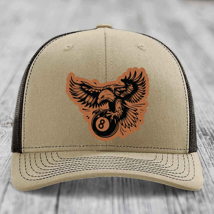 Eagle 8 Ball - Leather Patch Hat - Rawhide to Black Patch - Richardson 112 Snapback Trucker Hat