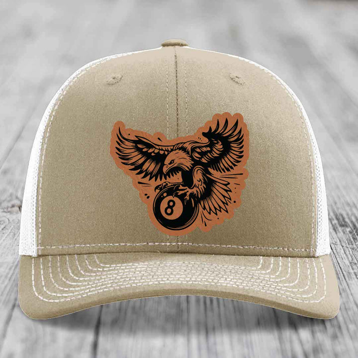 Eagle 8 Ball - Leather Patch Hat - Rawhide to Black Patch - Richardson 112 Snapback Trucker Hat