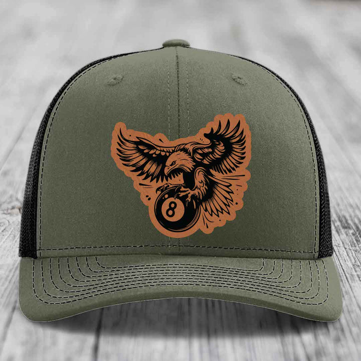 Eagle 8 Ball - Leather Patch Hat - Rawhide to Black Patch - Richardson 112 Snapback Trucker Hat