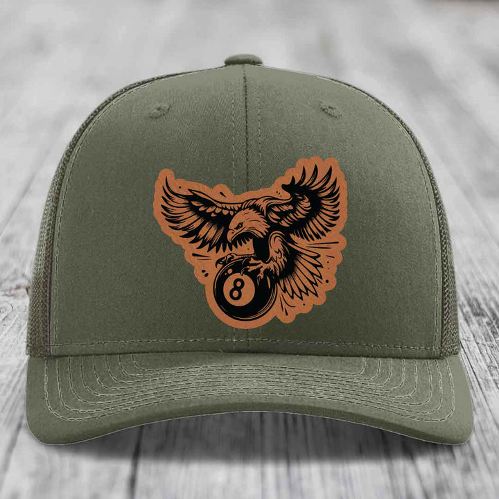Eagle 8 Ball - Leather Patch Hat - Rawhide to Black Patch - Richardson 112 Snapback Trucker Hat