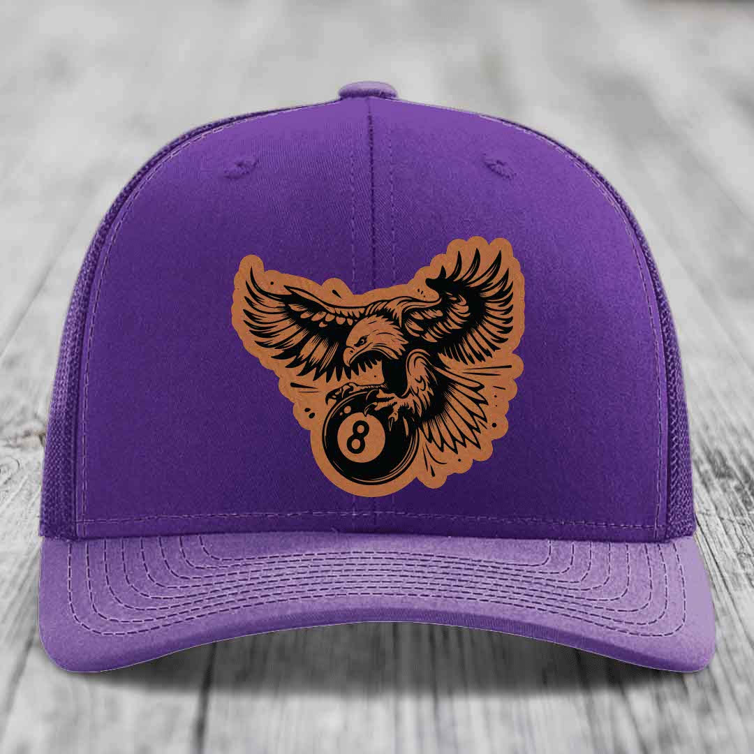 Eagle 8 Ball - Leather Patch Hat - Rawhide to Black Patch - Richardson 112 Snapback Trucker Hat