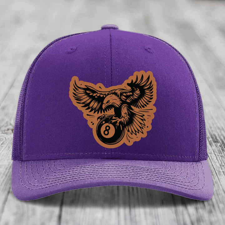 Eagle 8 Ball - Leather Patch Hat - Rawhide to Black Patch - Richardson 112 Snapback Trucker Hat