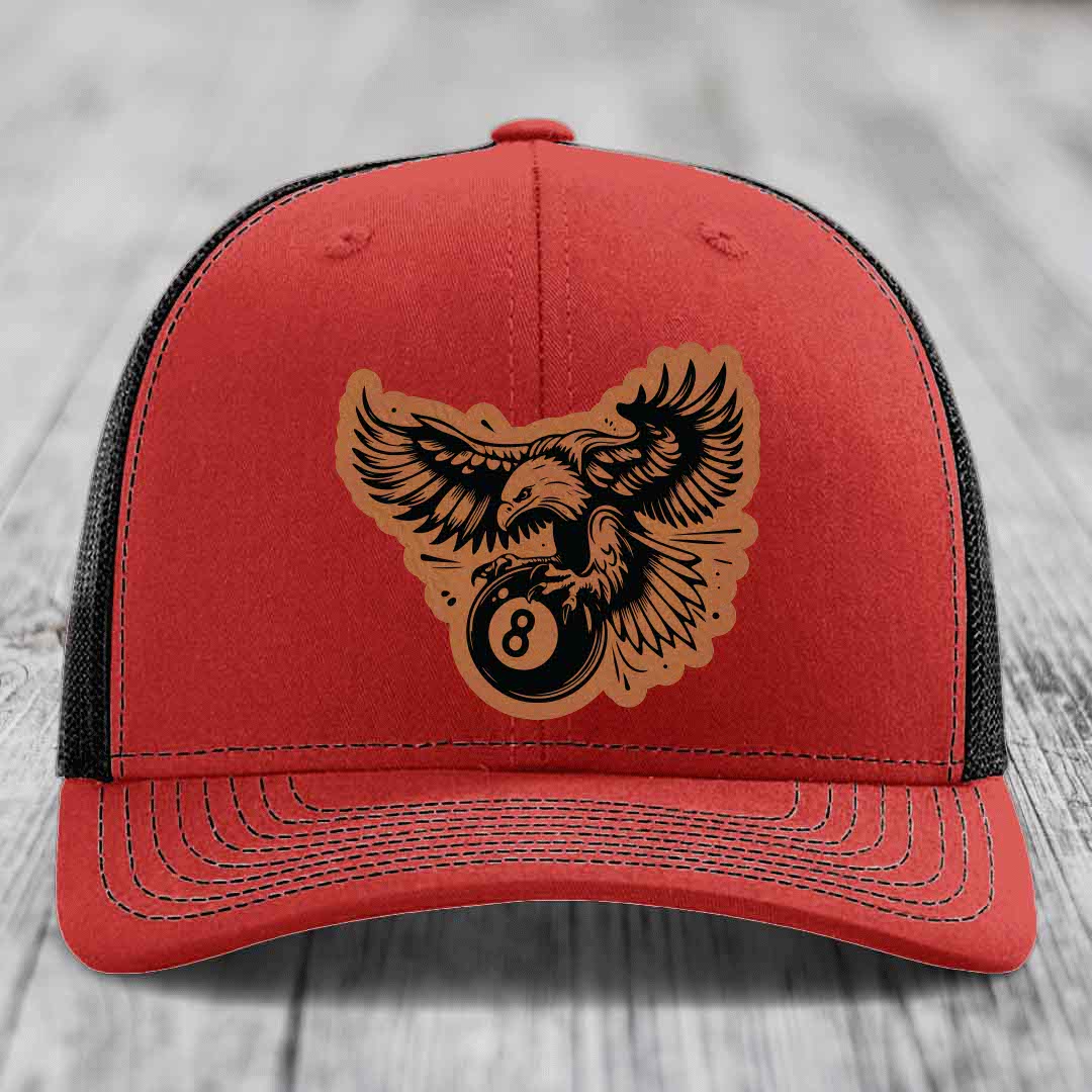 Eagle 8 Ball - Leather Patch Hat - Rawhide to Black Patch - Richardson 112 Snapback Trucker Hat