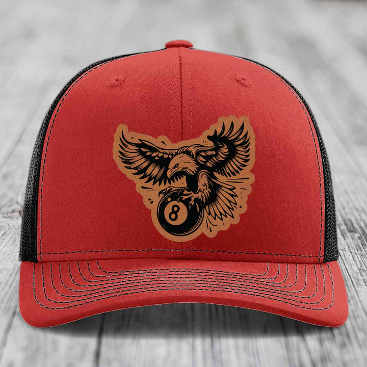 Eagle 8 Ball - Leather Patch Hat - Rawhide to Black Patch - Richardson 112 Snapback Trucker Hat