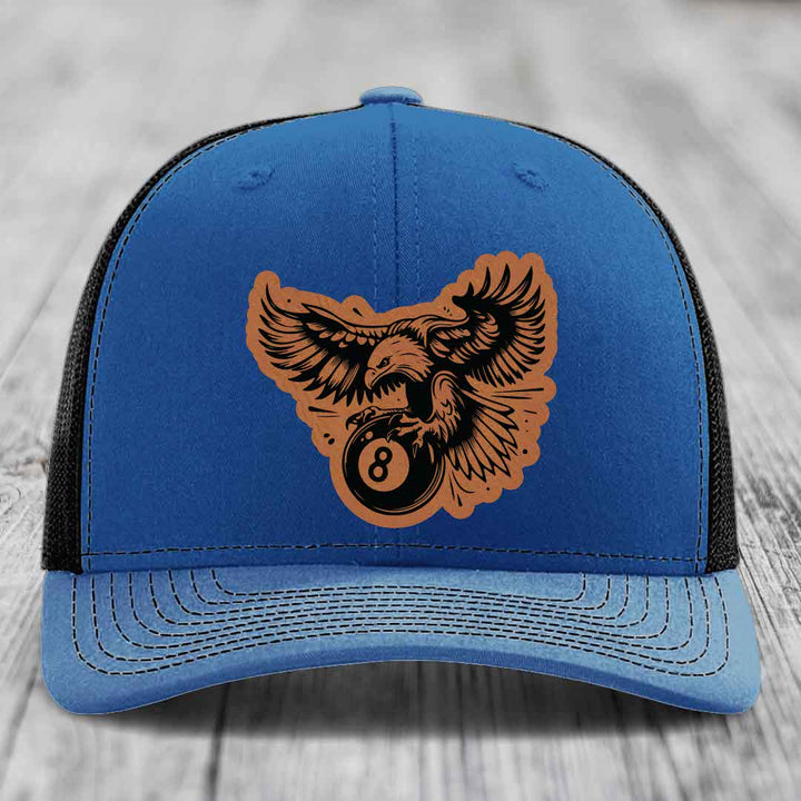 Eagle 8 Ball - Leather Patch Hat - Rawhide to Black Patch - Richardson 112 Snapback Trucker Hat