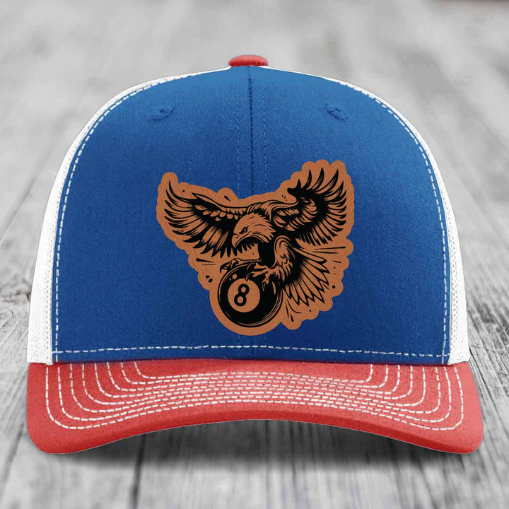Eagle 8 Ball - Leather Patch Hat - Rawhide to Black Patch - Richardson 112 Snapback Trucker Hat