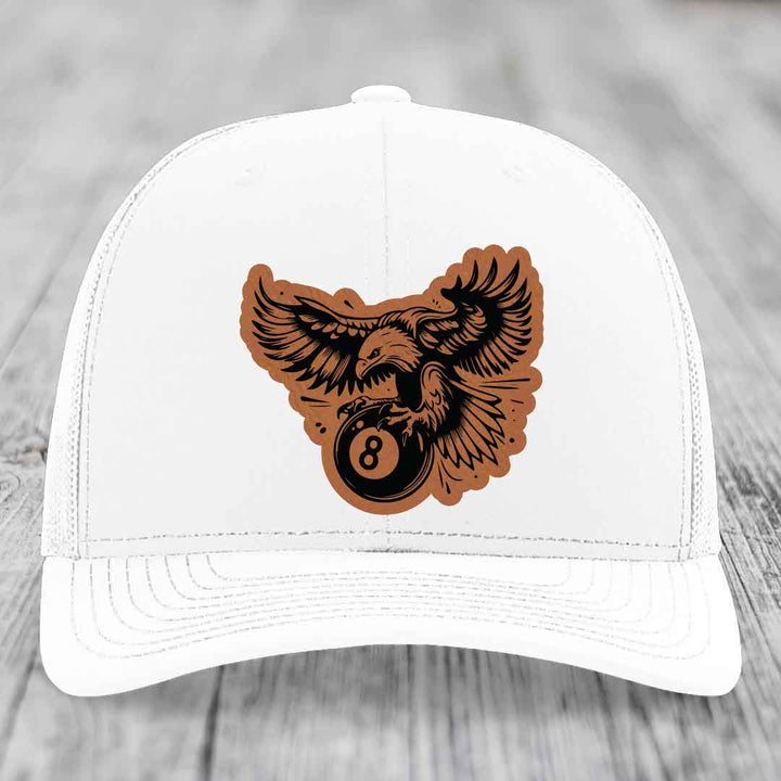 Eagle 8 Ball - Leather Patch Hat - Rawhide to Black Patch - Richardson 112 Snapback Trucker Hat