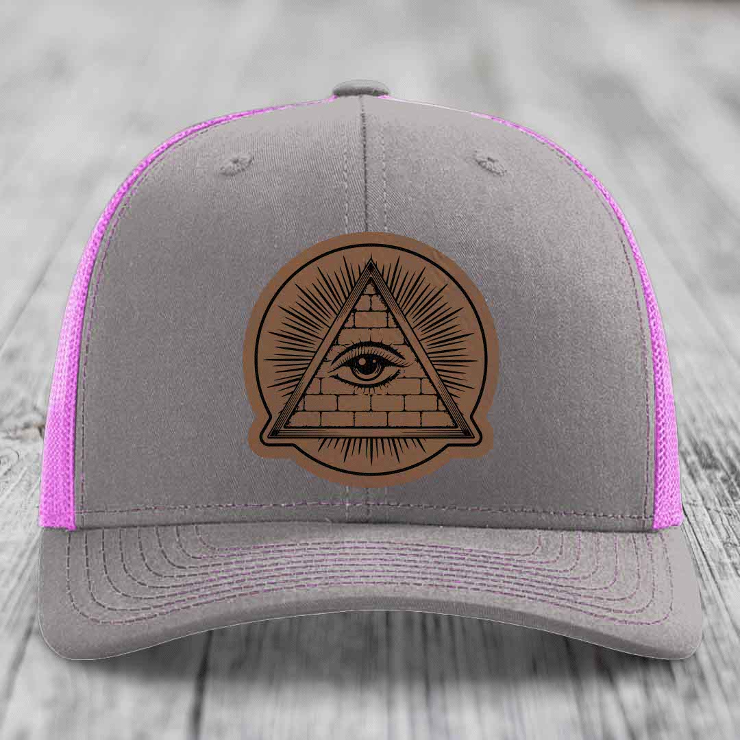 Eye of the Illuminati - Leather Patch Hat - Dark Brown to Black Patch - Richardson 112 Snapback Trucker Hat