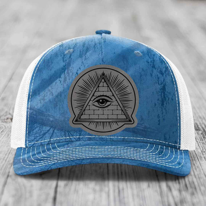 Eye of the Illuminati - Leather Patch Hat - Grey to Black Patch - Richardson 112PFP Snapback Trucker Hat