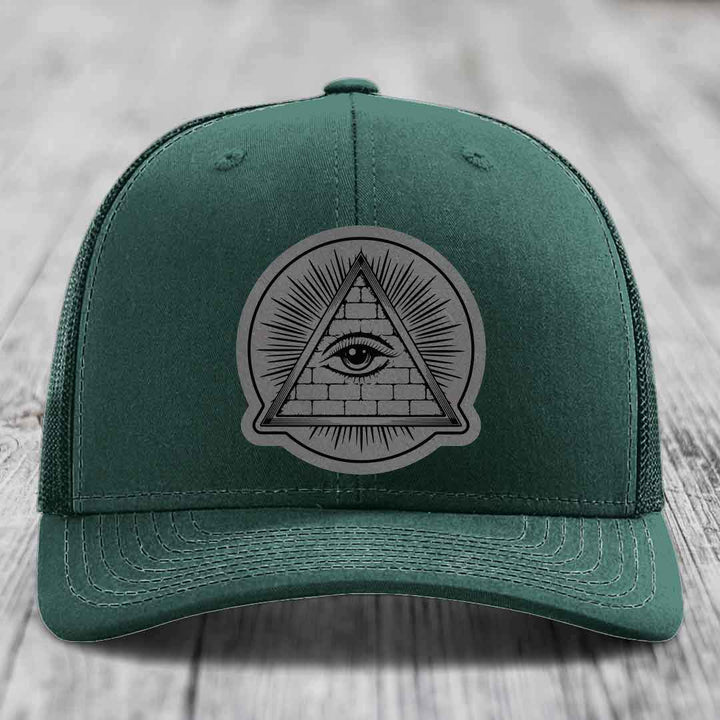 Eye of the Illuminati - Leather Patch Hat - Grey to Black Patch - Richardson 112 Snapback Trucker Hat