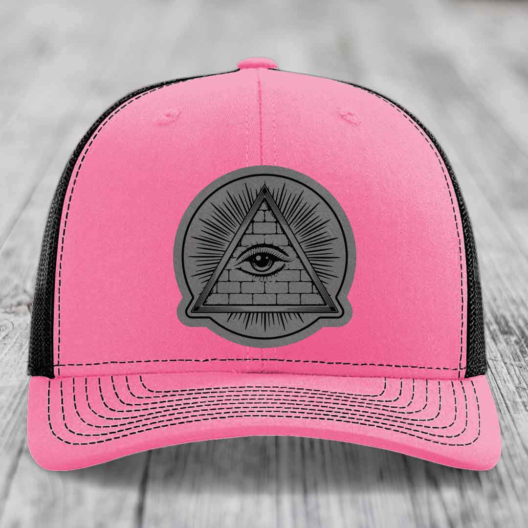 Eye of the Illuminati - Leather Patch Hat - Grey to Black Patch - Richardson 112 Snapback Trucker Hat