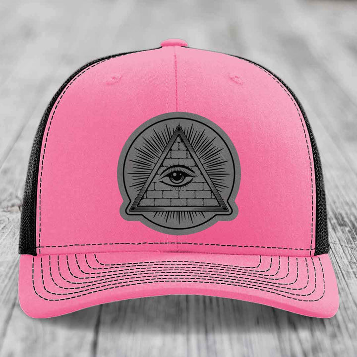 Eye of the Illuminati - Leather Patch Hat - Grey to Black Patch - Richardson 112 Snapback Trucker Hat