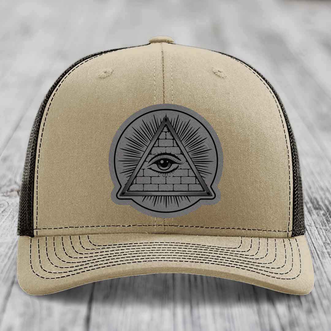 Eye of the Illuminati - Leather Patch Hat - Grey to Black Patch - Richardson 112 Snapback Trucker Hat