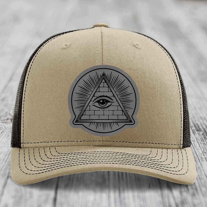 Eye of the Illuminati - Leather Patch Hat - Grey to Black Patch - Richardson 112 Snapback Trucker Hat