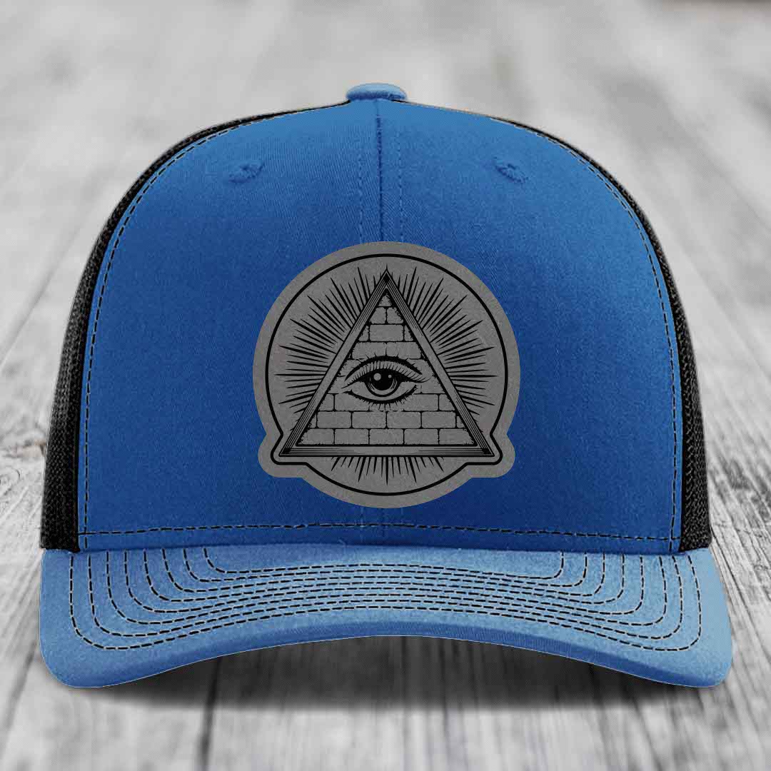 Eye of the Illuminati - Leather Patch Hat - Grey to Black Patch - Richardson 112 Snapback Trucker Hat