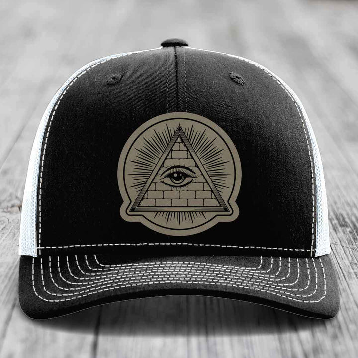 Eye of the Illuminati - Leather Patch Hat - Light Brown to Black Patch - Richardson 112 Snapback Trucker Hat