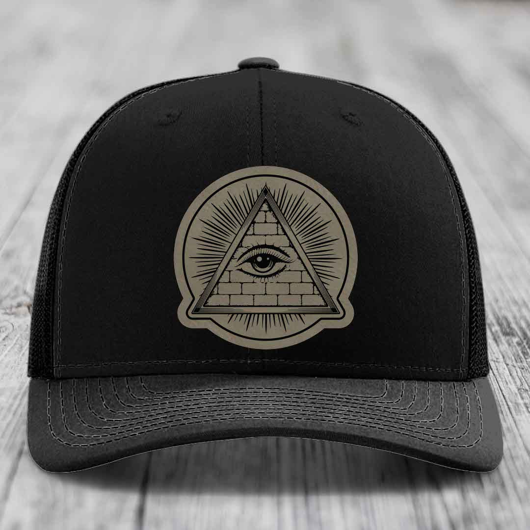 Eye of the Illuminati - Leather Patch Hat - Light Brown to Black Patch - Richardson 112 Snapback Trucker Hat