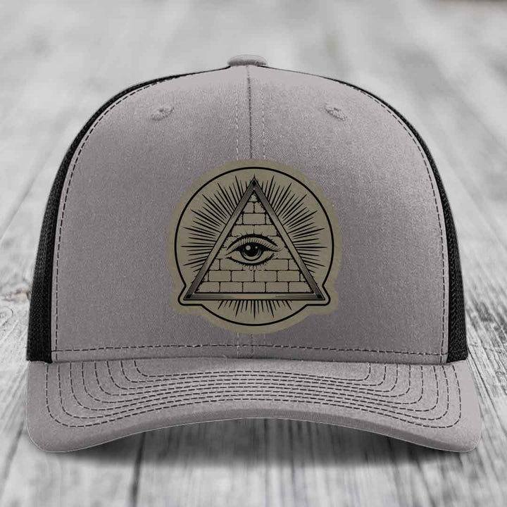 Eye of the Illuminati - Leather Patch Hat - Light Brown to Black Patch - Richardson 112 Snapback Trucker Hat