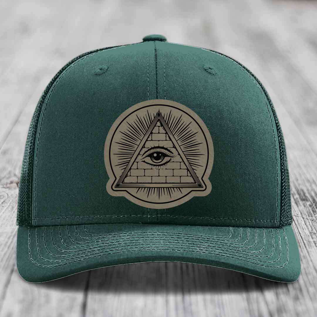 Eye of the Illuminati - Leather Patch Hat - Light Brown to Black Patch - Richardson 112 Snapback Trucker Hat